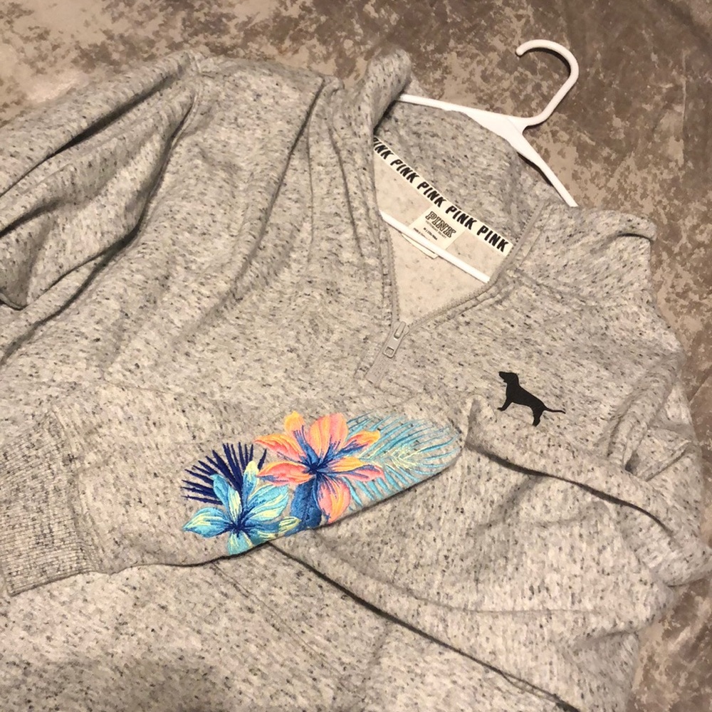 PINK sweater with flower prints on sleeves